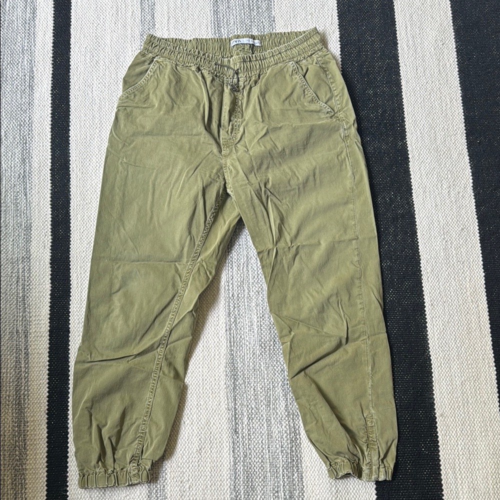 Zara Olive Green Drawstring Jogger Pants